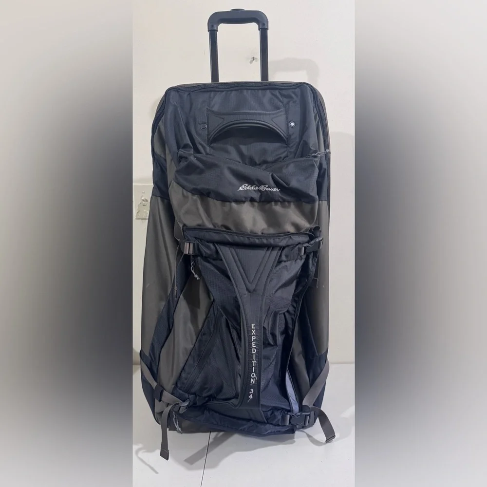 Eddie Bauer Black and Gray Rolling Travel Duffel with Telescoping Handle
